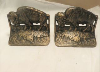 Judd Antique Western American Indian Buffalo Bronze Plated Bookends - 09895