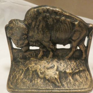 JUDD ANTIQUE WESTERN AMERICAN INDIAN BUFFALO BRONZE PLATED BOOKENDS - 09895 2
