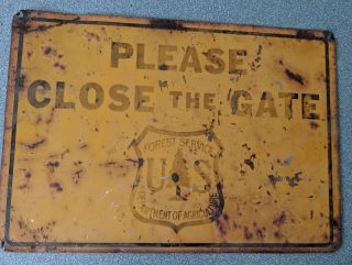 Vintage Metal Sign - U.  S.  Forest Service Department Of Agriculture Close The Gate