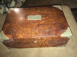 Antique Wood Cigar Humidor Box Metal Lined