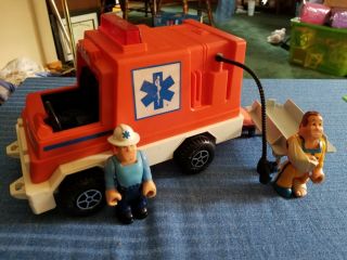 Vintage 1982 Fisher - Price Ambulance Truck With Figures