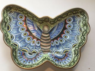 Antique Chinese Colorful Cloisonné On Copper Enameled Butterfly Shaped Plate