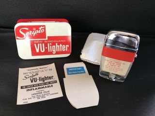 Vintage Scripto Vu - Lighter Advertising W/ Tin,  Cover And Inserts