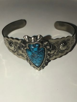 Vintage Navajo Turquoise Arrow Cuff Bracelet Sterling