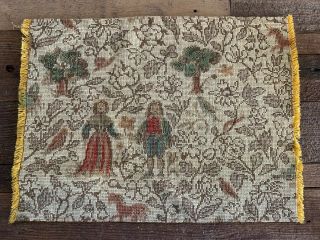 Dollhouse Rug German Vintage Handmade Tapestry Romantic Unicorn Antique Carpet