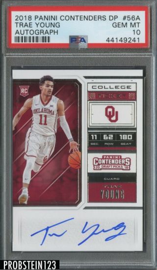 2018 Contenders College Ticket Trae Young Hawks Rc Auto Psa 10 Gem