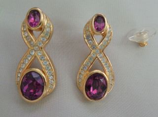Christian Dior Pretty Vintage Post Earrings W,  Purple & Clear Stones 1 - 1/4