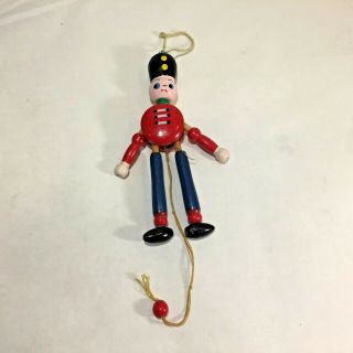 Vtg Xmas Nutcracker Toy Soldier Wooden Pull String Puppet Jumping Jack Japan