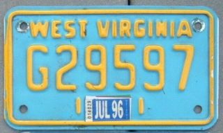 West Virginia Vintage 1996 Motorcycle Cycle License Plate G 29597 ^