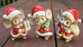 Vintage Homco Santa Claus Mouse Christmas Figurines Set 3 Mice 5405 No Stickers