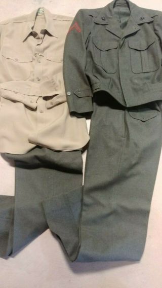 Vintage Short Style Korean Usmc Us Marine Corps Wool Ike Jacket Shirt & Pants.