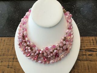 Vintage Pink Glass Bead Necklace