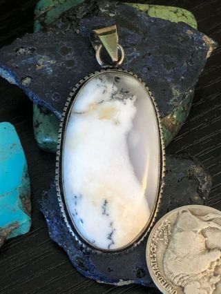Vintage Native American White Buffalo Turquoise Sterling Silver Long Pendant 14g