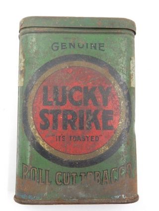 Antique 1910 Lucky Strike Roll Cut Tobacco Green Vertical Tobacco Pocket Tin