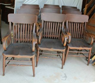 Antique Set Of 12 Matching Oak Arm Chairs - Dining,  Office Or Conference Area