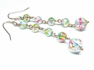 1930s Art Deco Iris / Rainbow glass long drop earrings - match vintage necklaces 2