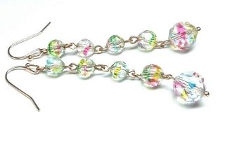1930s Art Deco Iris / Rainbow glass long drop earrings - match vintage necklaces 3
