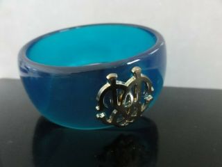 Vtg Roberto Cavalli Translucent Blue Green Lucite Logo Bangle Bracelet