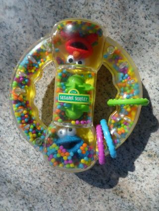Vintage Sesame Street Cookie Monster Elmo Baby Toy Beads Rattle 1998 Tyco Henson