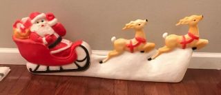 Vintage Union Santa Claus Sleigh Sled Set W/reindeer 30 " Blow Mold One Piece