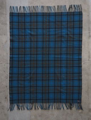 Vintage Pendleton Usa Wool Fringe Throw Blanket 46×60 Green Blue Plaid