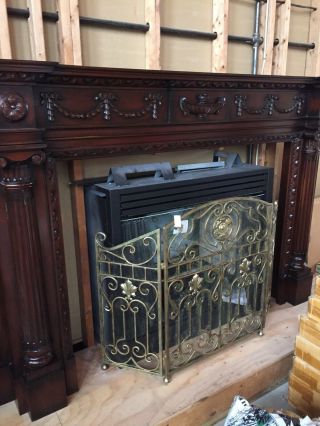 Fireplace Mantle With Surround.  Victorian Style.  Wood With Framed Mirror.