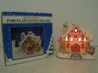 Vintage 1992 Mr.  & Mrs.  Santa Claus Lighted Porcelain Santa Village House