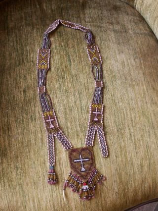 ANTIQUE NATIVE AMERICAN INDIAN BEADED NECKLACE CROSS IN HEART 2
