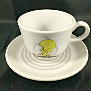 Fiestaware Tea/coffee Cup & Saucer Warner Bros Tweety Bird White Vintage 1994