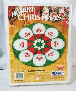 Natura Latch Hook Rug Kit Christmas 33 " Round Santa Star Vintage National Yarn