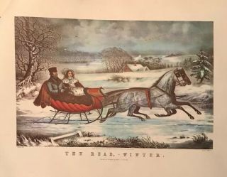 " The Road Winter " A Classic Vintage Currier And Ives Lithograph