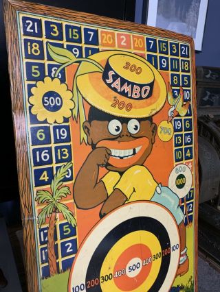 Antique Little Black Sambo Wyandotte Dart Game Board,  Vintage Tin Sign