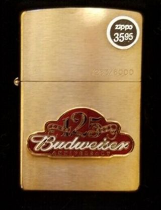 Budweiser Beer 125th Anniversary Brass Zippo Lighter