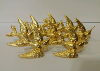 Vtg Set 8 Hollywood Regency Gold Metal Hummingbird Bird Napkin Ring Holders Rare