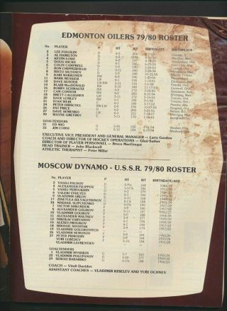 1979 - 80 Vintage Edmonton Oilers Hockey Program Jan 4/80 Gretzky Moscow Dynamo 3