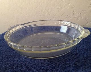 Vintage Pyrex Clear Glass 10 " Pie Dish With Fluted Edge,