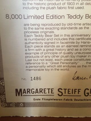 VTG Steiff LTD ED Teddy Bear 1903 101st Anniversary Knopf Ohr 1486/8000 ORIG BOX 3