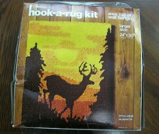 Vintage Malina Latch Hook A Rug Kit Deer Silhouette With Tool Open