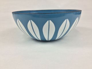 Vintage Catherineholm 5 1/2 " Lotus Bowl White On Blue Enamelware Norway Enamel