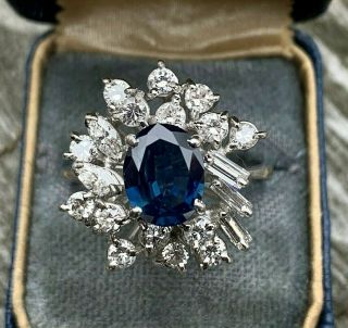 Vintage 18k Gold Art Deco Antique 1.  55 Ct.  Carat No Heat Sapphire Diamond Ring
