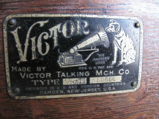 Victor Talking Machine Type II Phonograph w/Horn Antique oak wood cabinet case 3