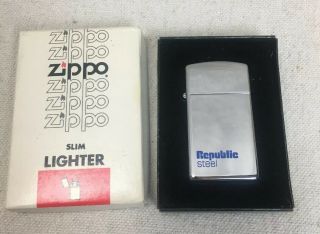 Vintage Republic Steel Zippo Slim Lighter W Box