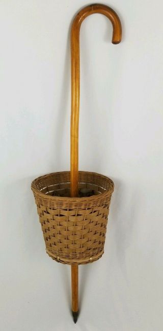 Antique European French Wicker Foragers Walking Stick Basket Vintage