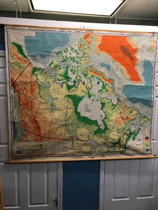 Vintage Rare Wall Map Of Canada School Denoyer 1952 District Mackenzie Keewatin