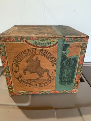Very Rare Antique Jackson Square Cigar Box S.  Hernscheim Bros & Co Cigar 1890’s