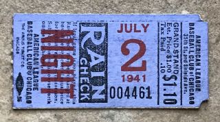 July 2,  1941 Chicago White Sox Vs Detroit Tigers Ticket Stub