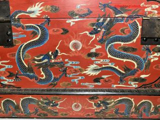Chinese Late 19thc Qing Guangxu Era Qiangjin & Tianqi Dragons Lacquer Chest