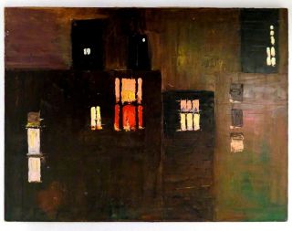 Charles Shanahan (american) Modernist Unsigned Nocturnal O/c Cityscape,  Unframed