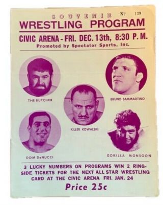 Vintage 1968 Wrestling Program Pittsburgh Civic Arena Bruno Sammartino