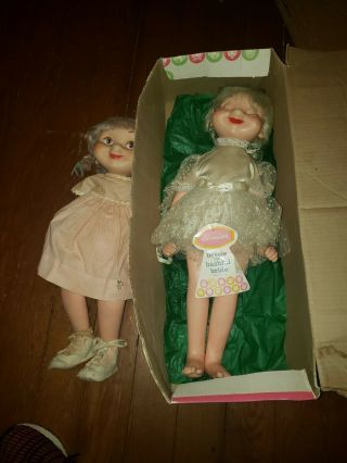 2 Vintage American Doll & Toy Corp Whimsie Bessie The Bashful Bride W/ Box & Tag